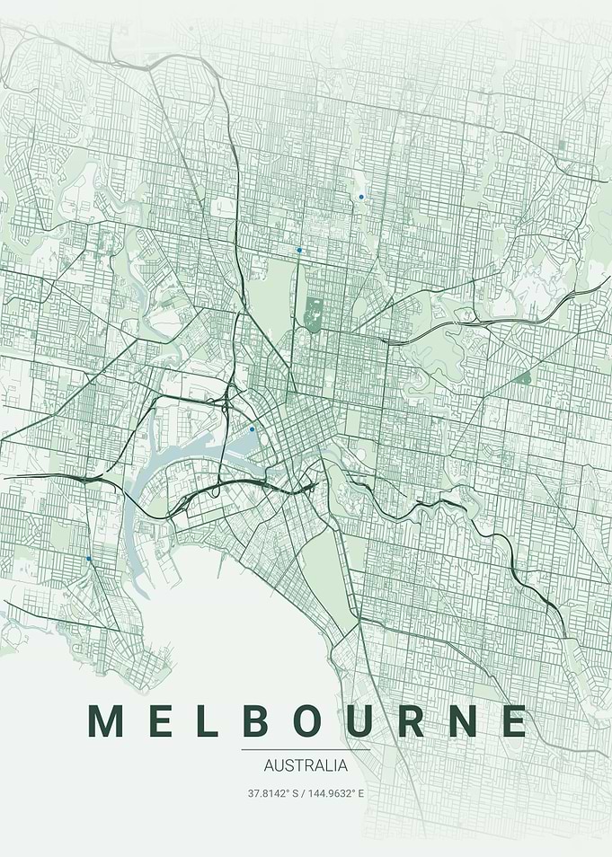 Minimalist Map of Melbourne Australia Poster