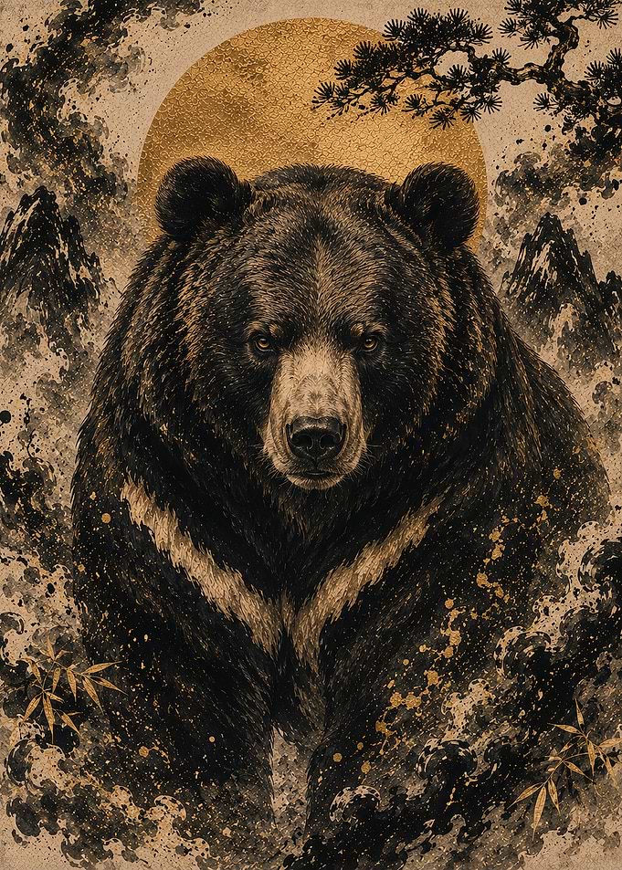 Spirit of the Mountain Golden Bear Japanese Art