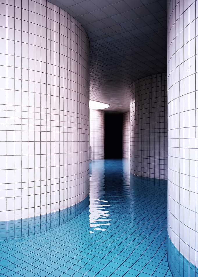 Liminal Space Tiled Pool Corridor