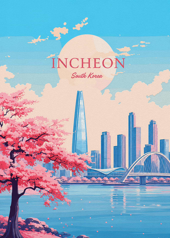 Incheon South Korea Travel Poster