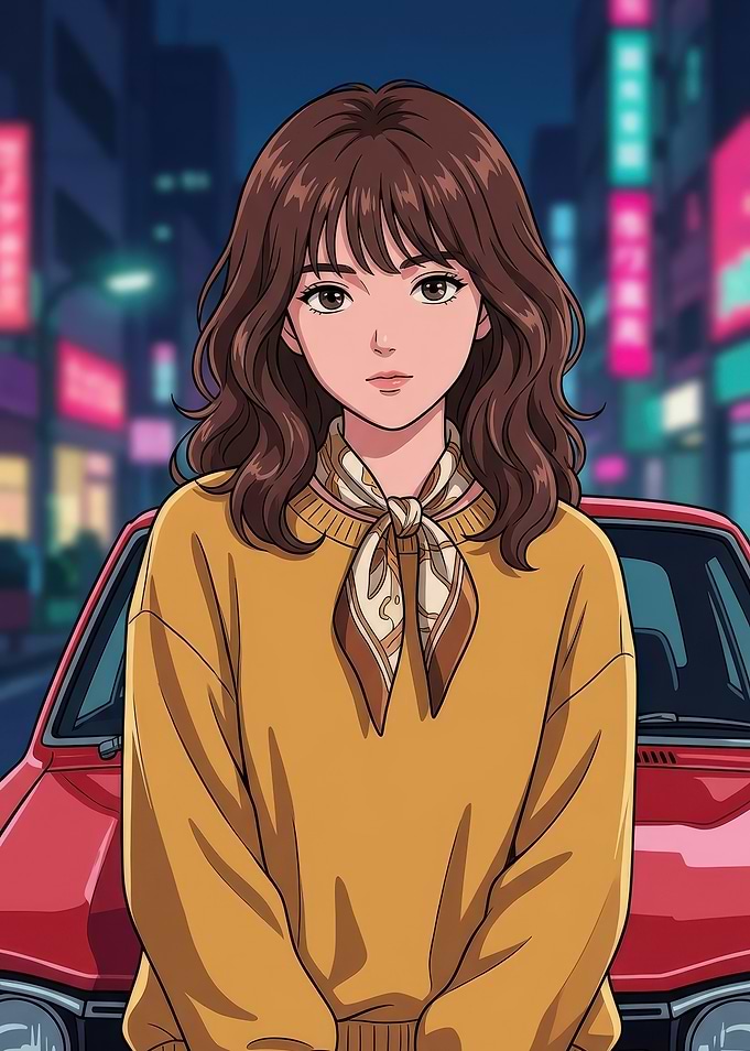 Anime Girl with Red Car