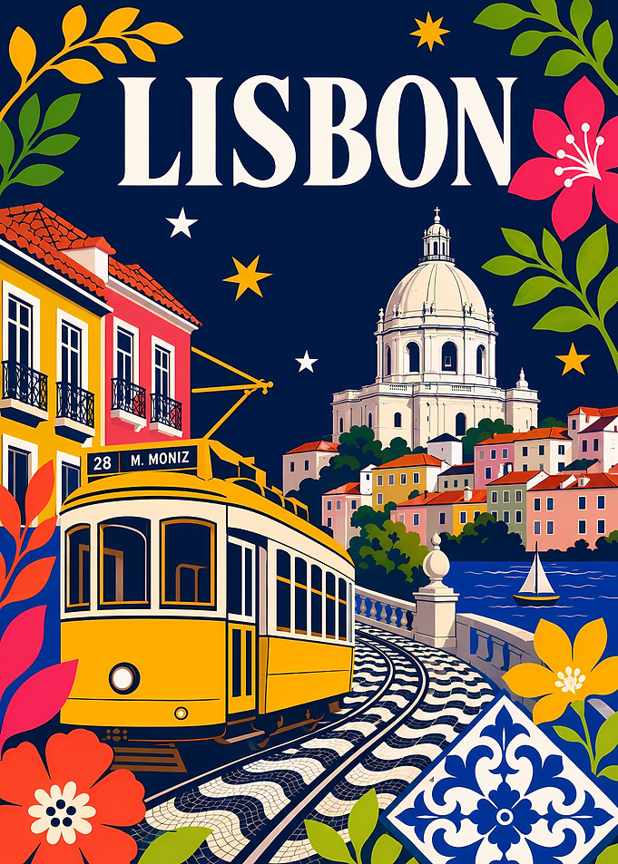 Lisbon Travel Poster with Iconic Tram