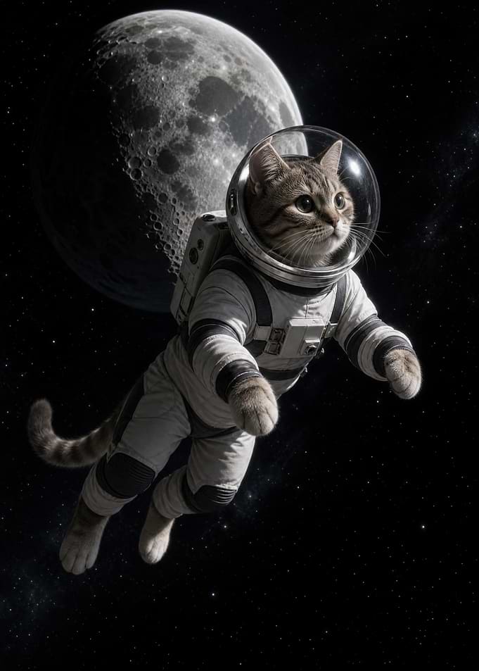 Astronaut Cat Floating in Space