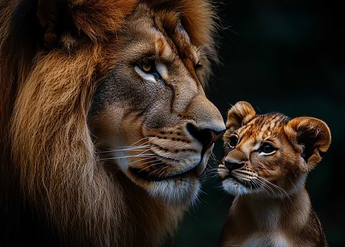 Majestic Lion and Cub Portrait