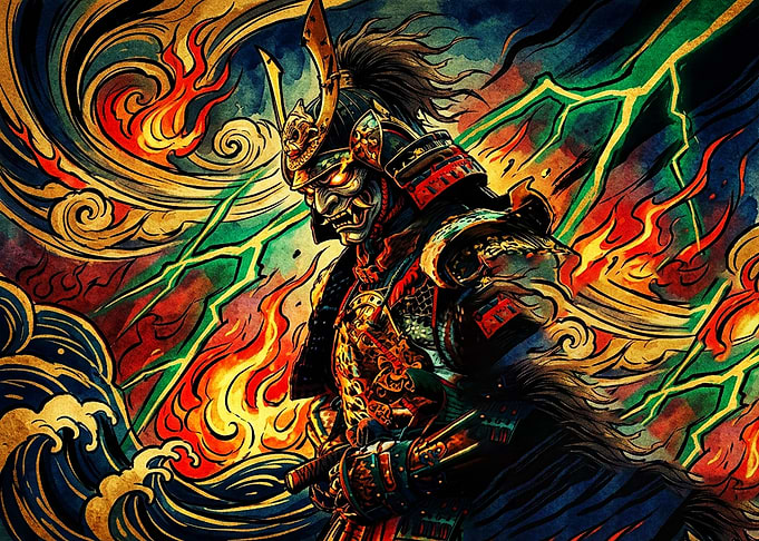 Fiery Samurai Warrior with Lightning