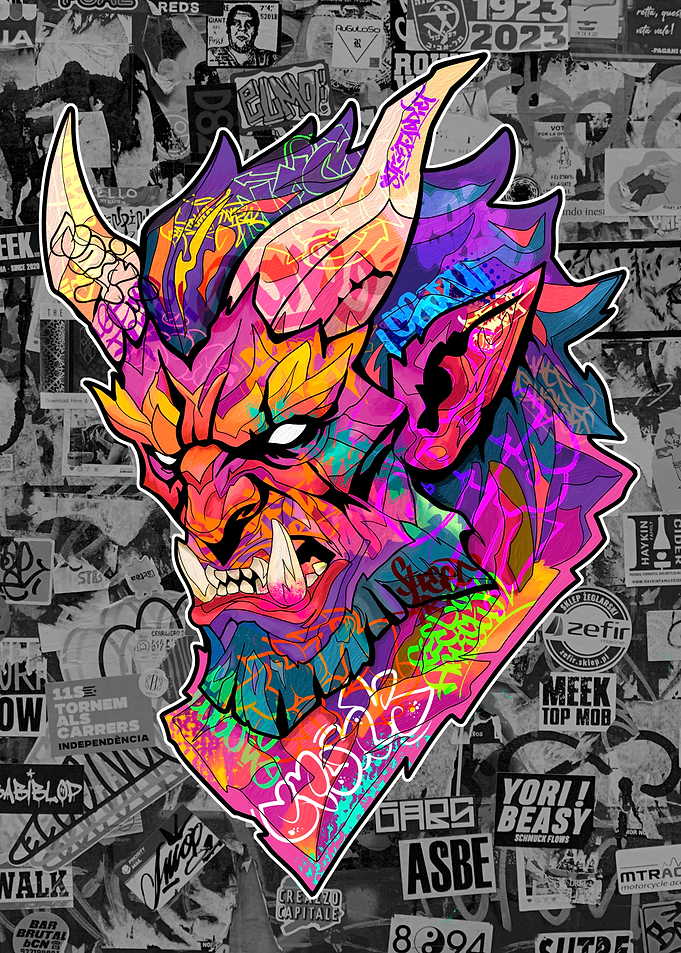 Graffiti Style Oni Demon Mask