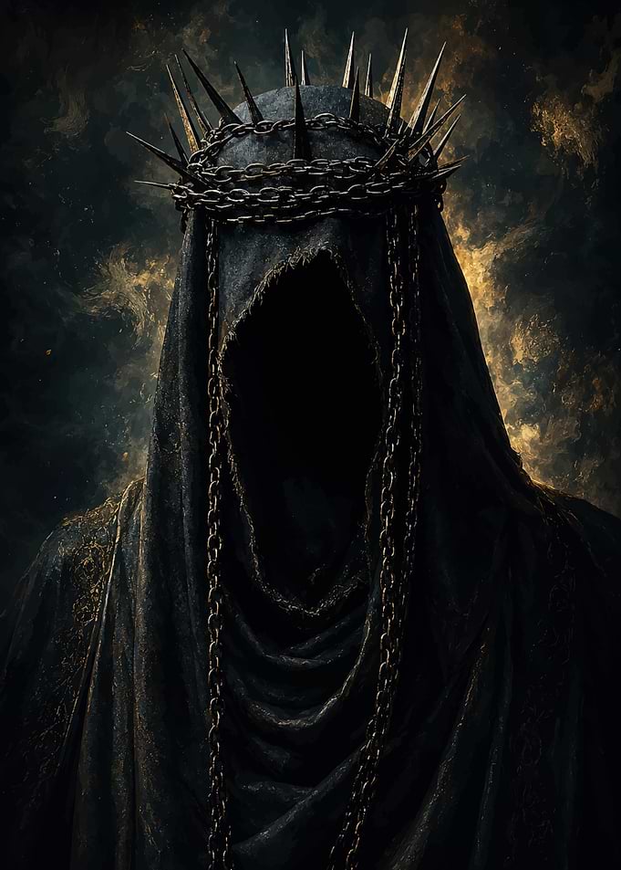 Dark Hooded Figure with Spiked Crown
