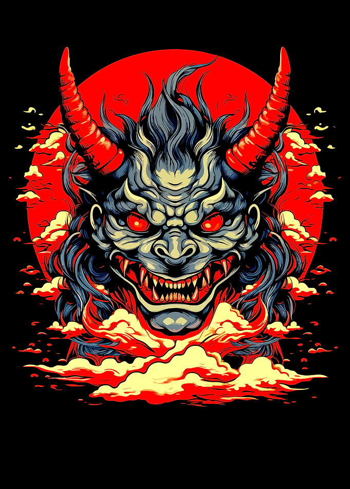 Japanese Oni Demon Mask Illustration