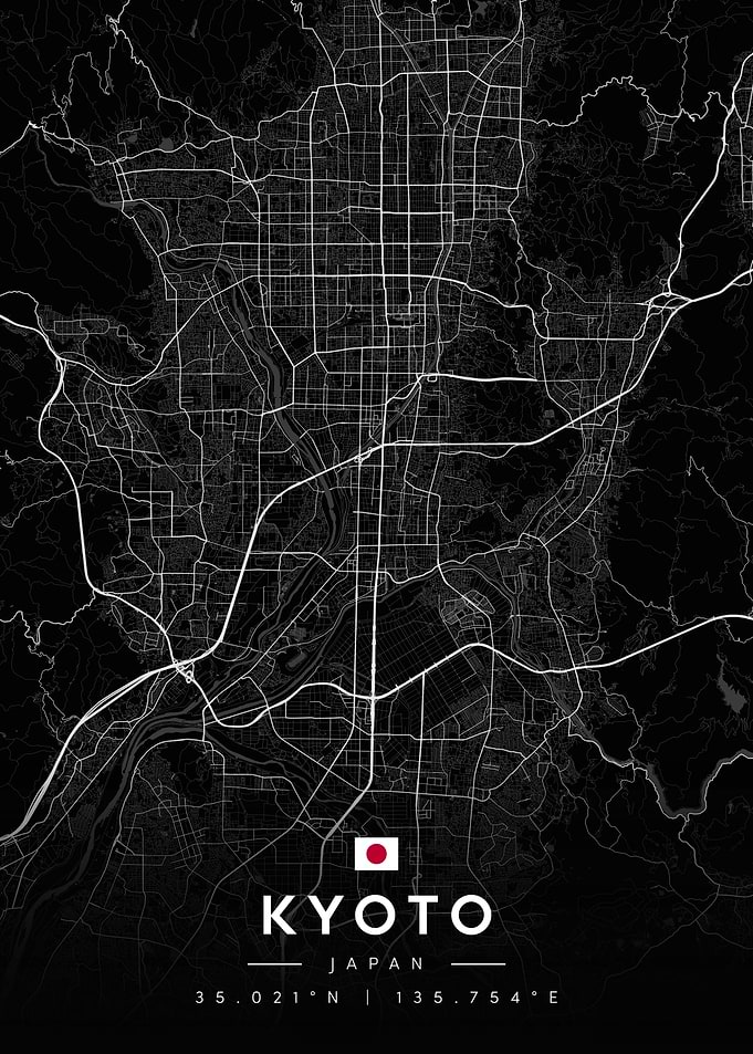 Kyoto Japan Minimalist City Map Poster