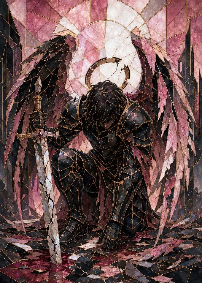 Stained Glass Fallen Angel Knight