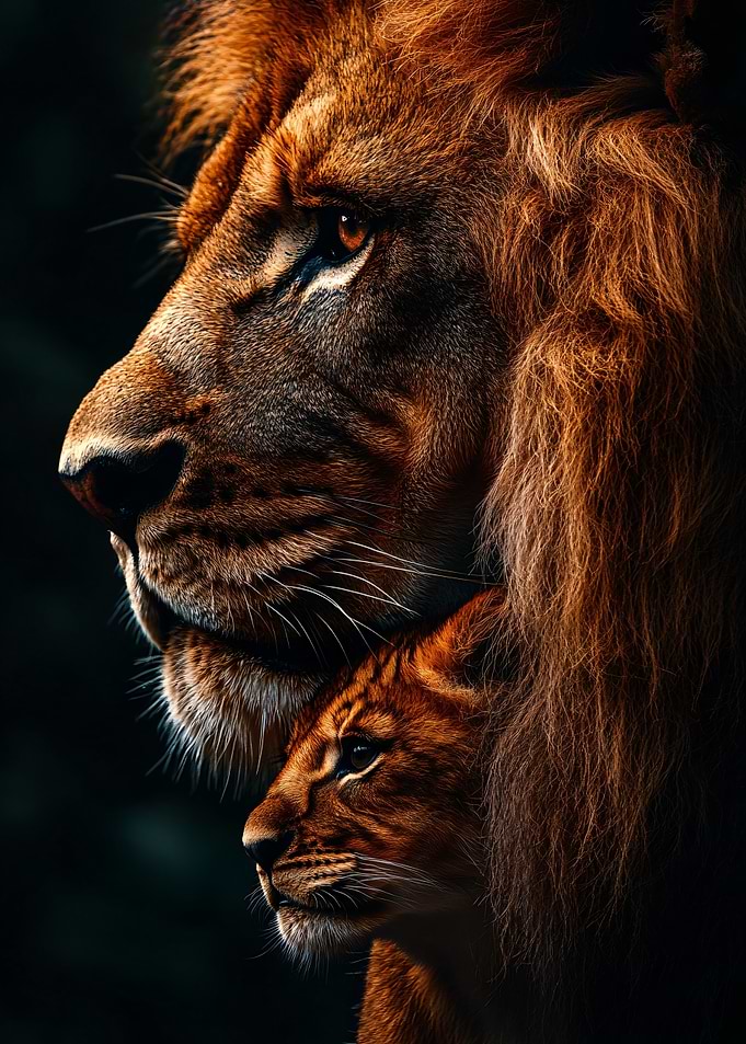 Majestic Lion and Cub Portrait