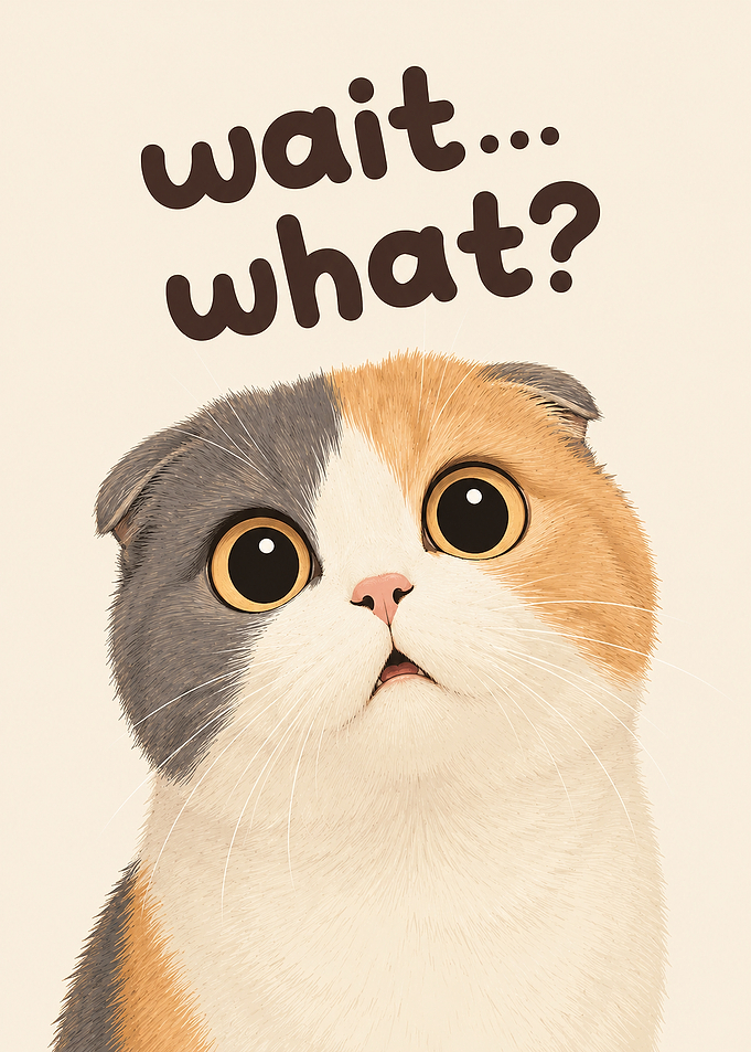Funny Cat Meme Art - Wait What Confused Calico Cat