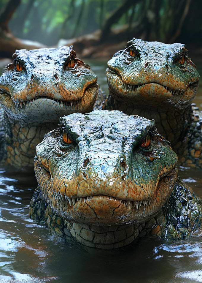 Three Alligators in Murky Water