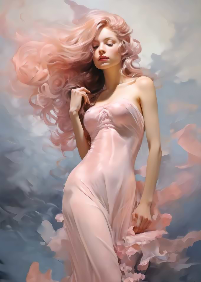 Ethereal Woman in Pink Silk Dress