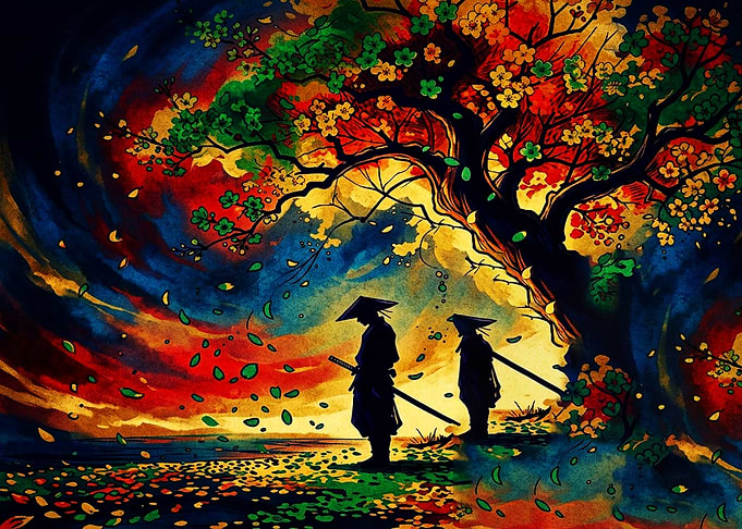 Samurai Under a Vibrant Tree