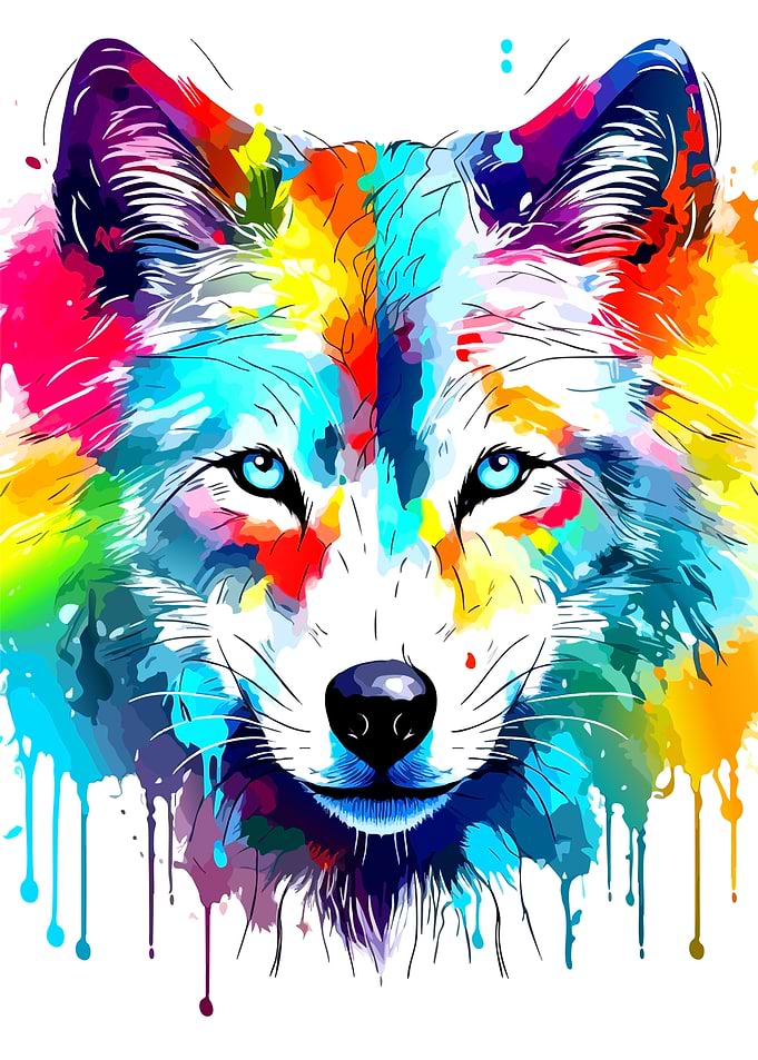 Colorful Watercolor Wolf Portrait