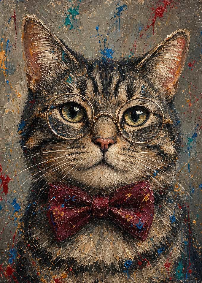 Bookish Tabby — Dapper Cat Oil Portrait