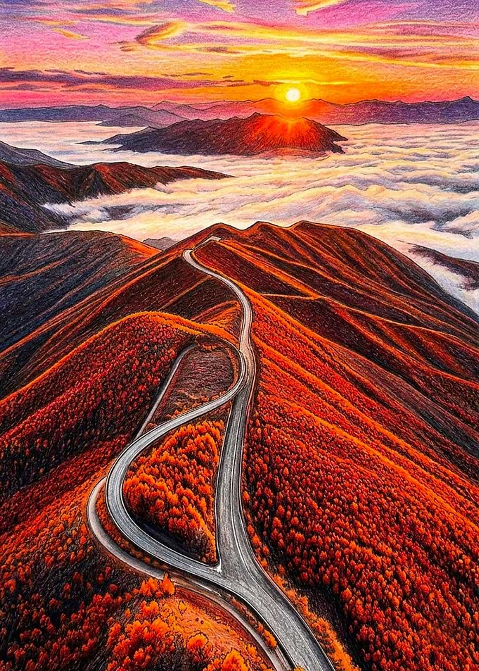 Winding Mountain Road at Sunset