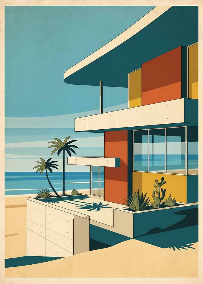 Mid-Century Modern Beach House Poster