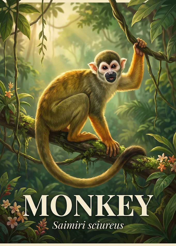Squirrel Monkey Jungle Poster