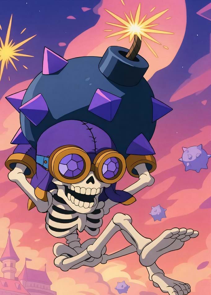 Skeleton Character with Spiked Bomb