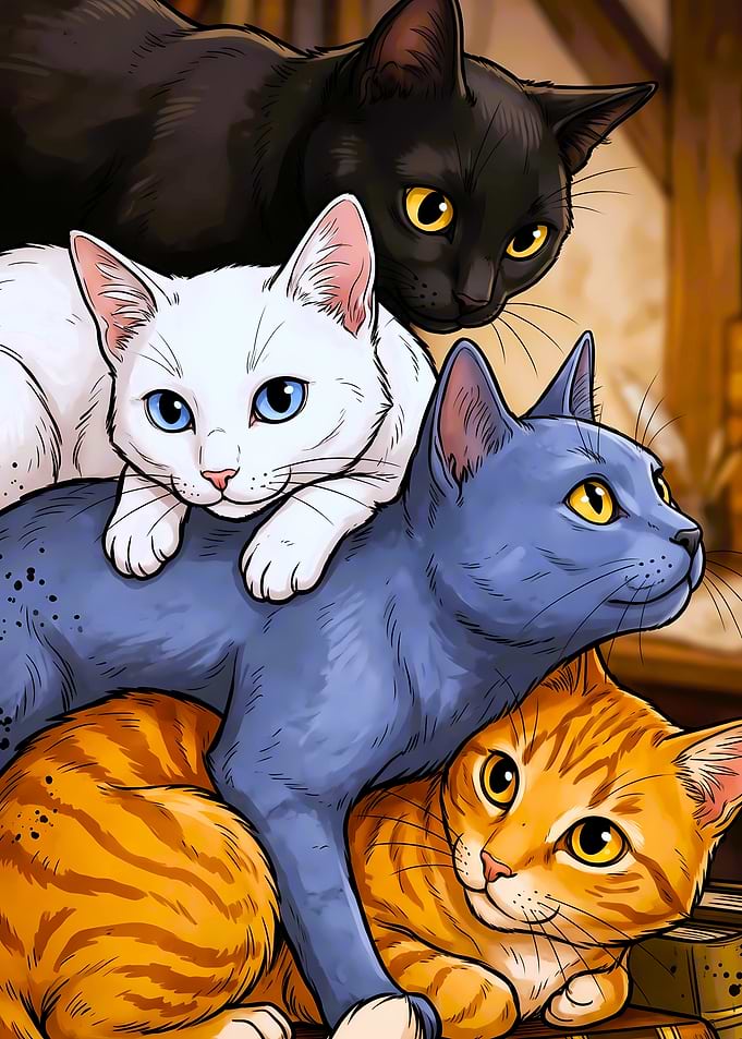 Stack of Four Cats