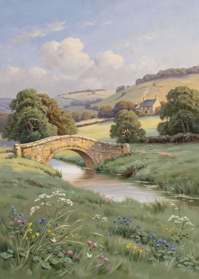 Idyllic English Countryside Landscape Painting