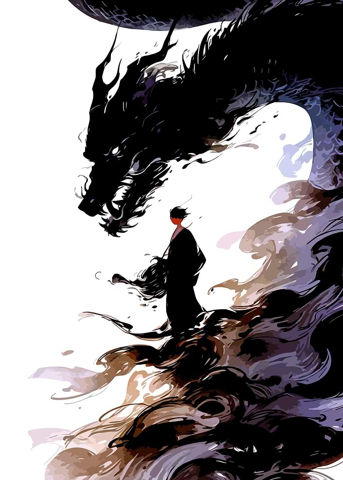 Samurai and Shadow Dragon Illustration