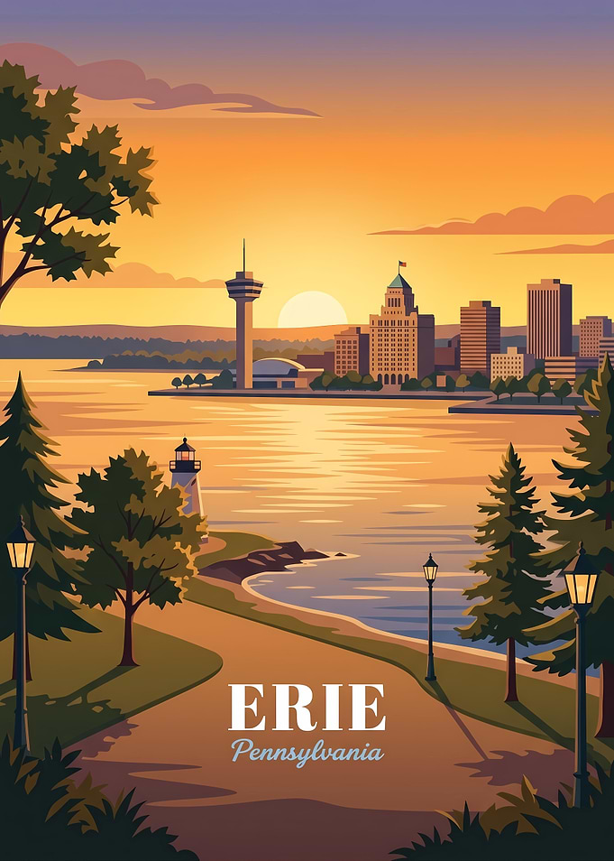 Erie Pennsylvania Sunset Travel Poster
