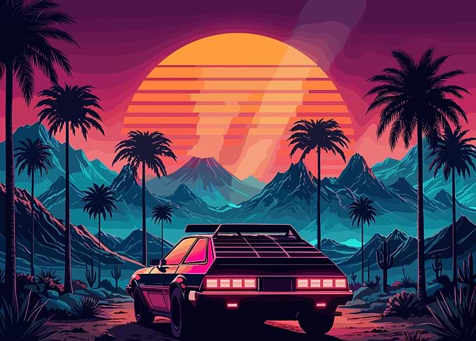 Retro Synthwave Sports Car Landscape