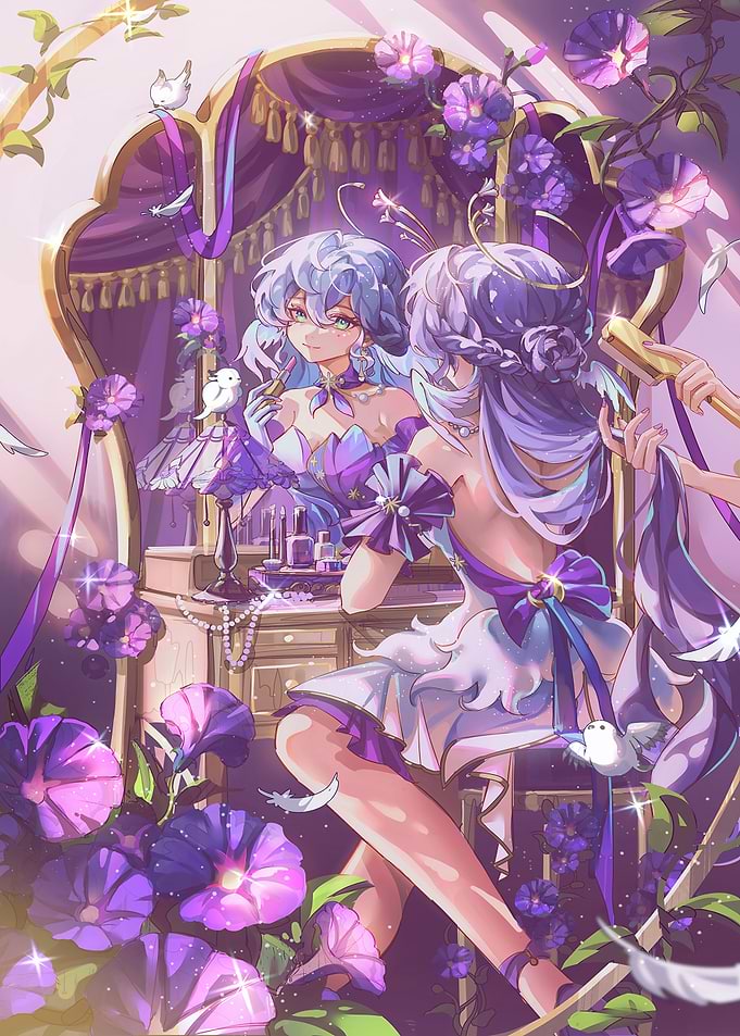 Anime Girl Applying Makeup at Vanity