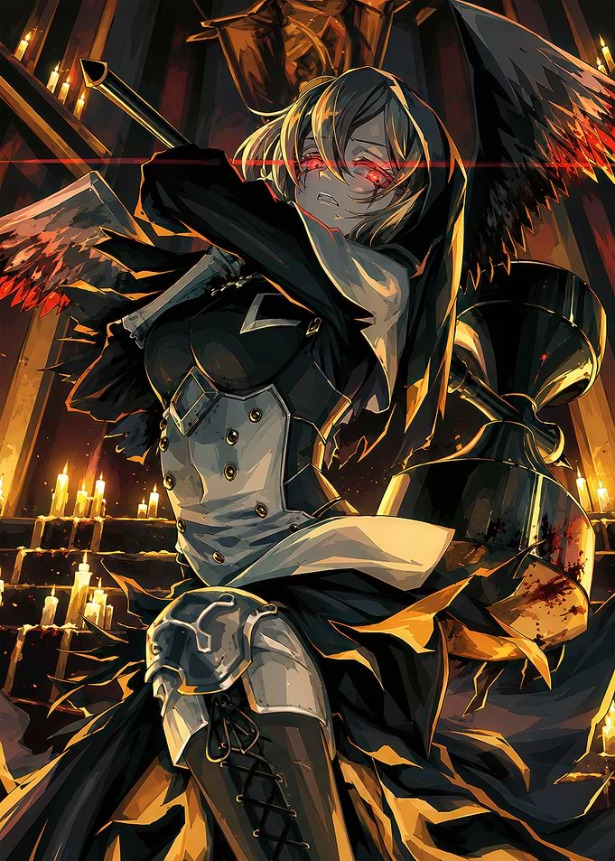 Dark Anime Warrior with Red Eyes