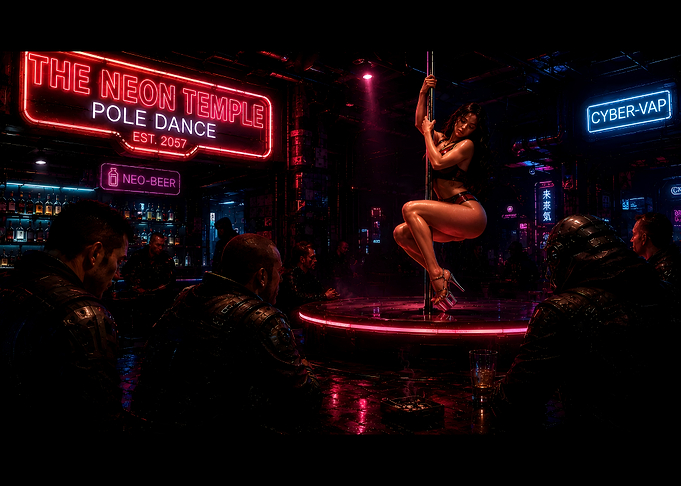 Cyberpunk Neon Temple Pole Dance Scene