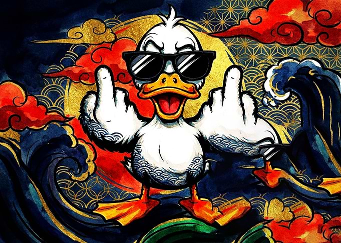 Rebellious Duck in Japanese Art Style