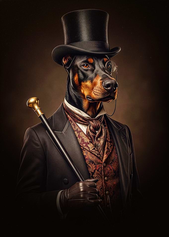 Doberman in Victorian Gentleman Attire