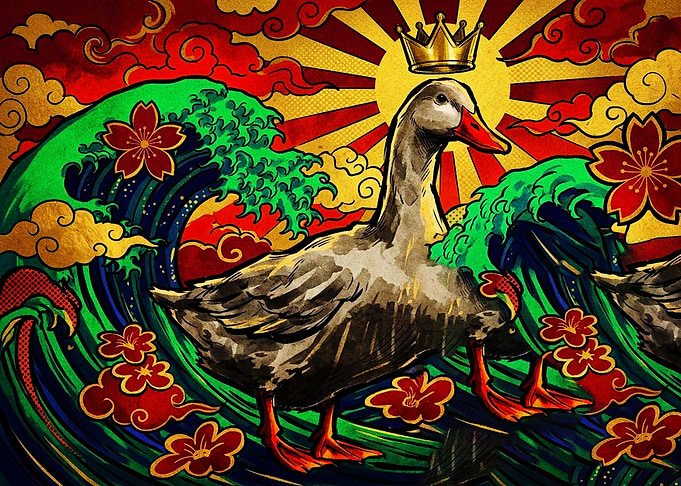 Regal Duck in Japanese Art Style