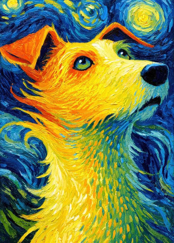 Starry Night Style Dog Portrait
