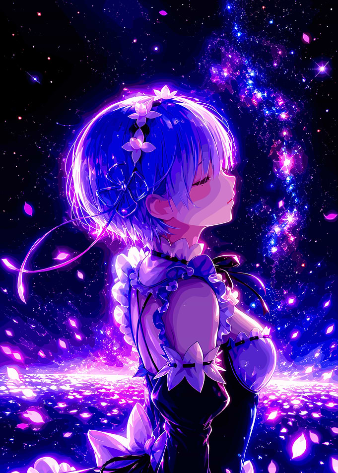 Rem Re:Zero Anime Girl Cosmic Portrait