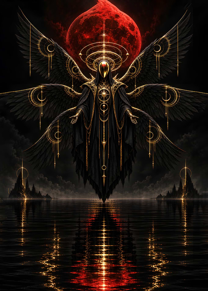 Ethereal Angel Under Red Moon