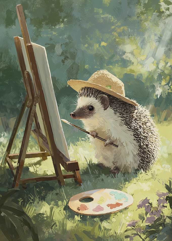 Hedgehog Artist Painting in Nature