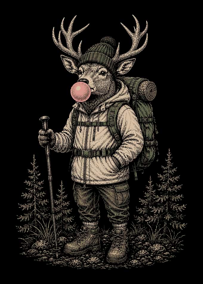 Hiking Deer with Bubblegum
