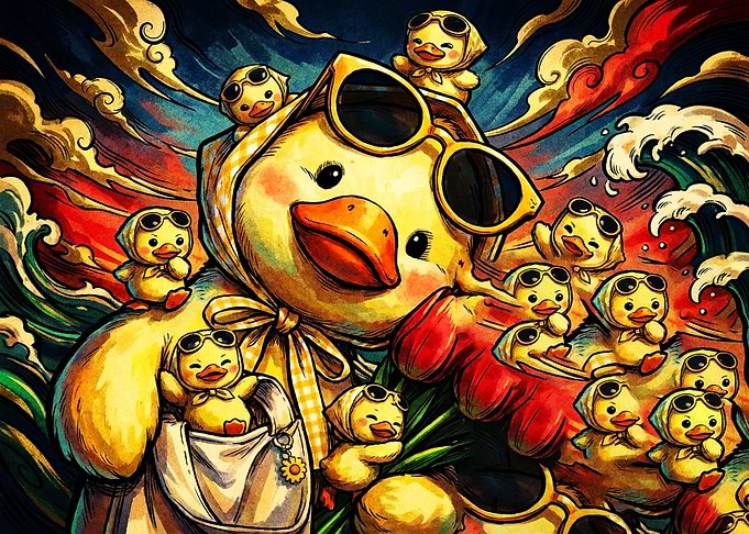 Cute Duck Family with Sunglasses