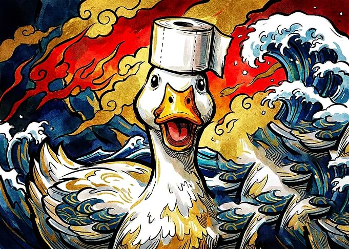 Goose with Toilet Paper Hat