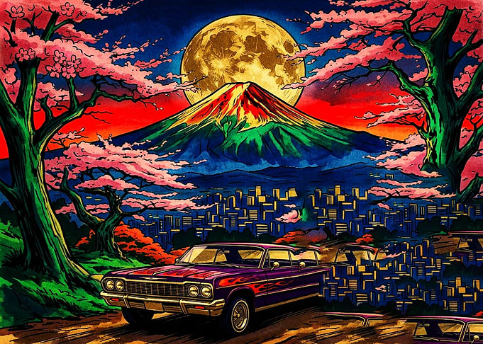 Lowrider Car Under Mount Fuji