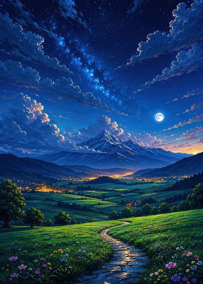 Starlit Mountain Valley Landscape