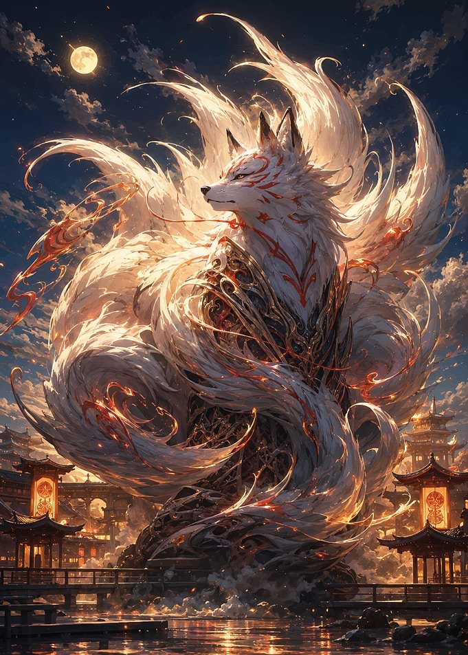Majestic Nine-Tailed Kitsune Spirit