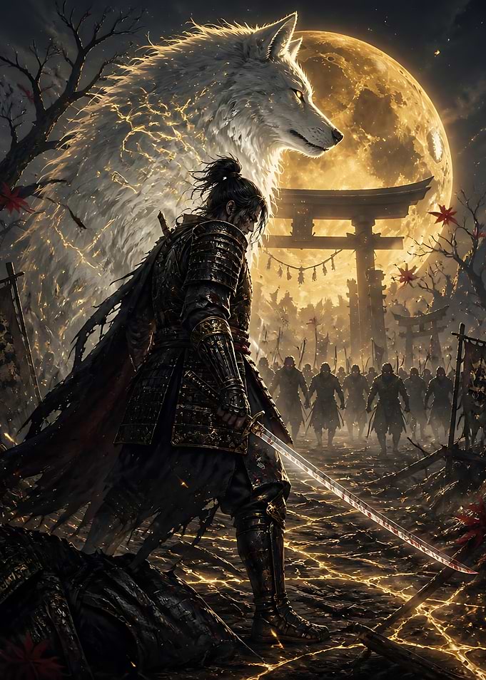 Samurai Warrior with Spectral Wolf