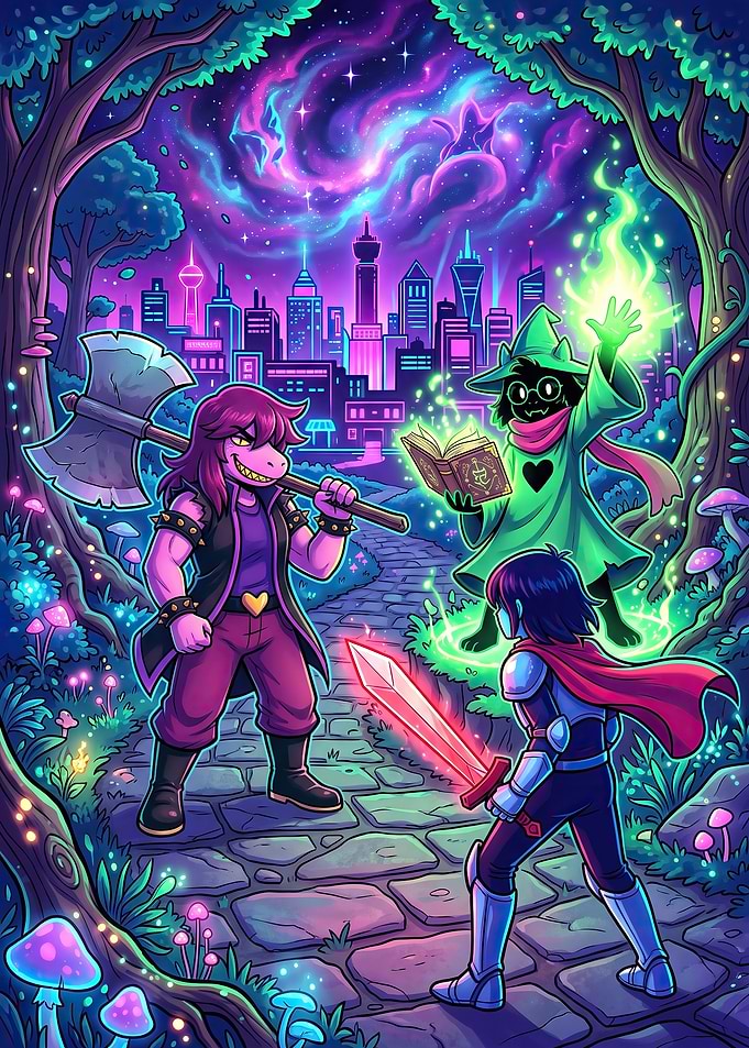 Deltarune Characters in Magical Forest