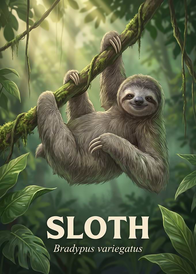 Smiling Sloth in Tropical Jungle