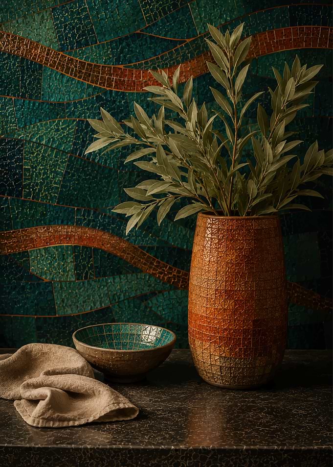 Mosaic Vase and Bowl Still Life